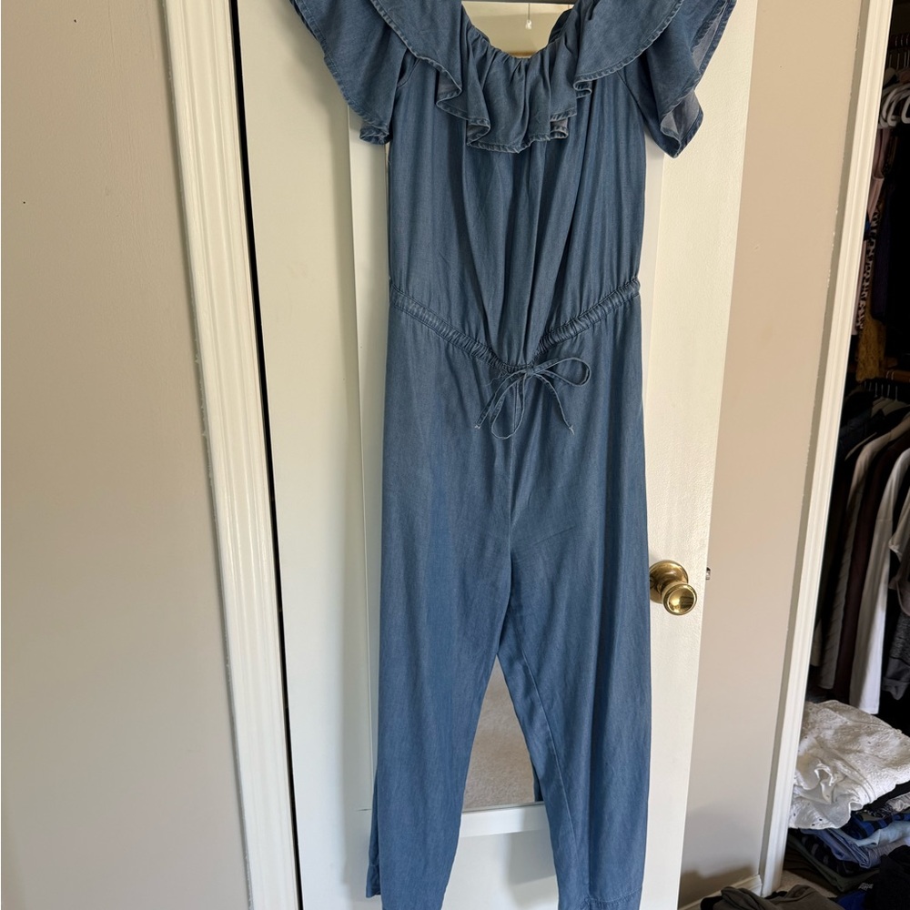 LOFT Denim Off-The-Shoulder Jumpsuit